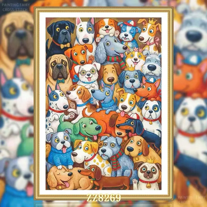 

ZZ8269-the puppies 14CT 16CT 18CT Stamped Canvas Cross Stitch DIY Set Needlework Embroidery 165 Colors
