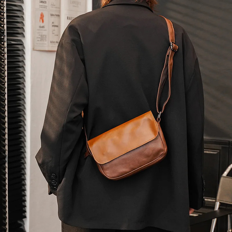 Retro Fashion Crossbody Bags Men Small Flap Men's Crossbody Bag Luxury PU Leather Shoulder Messenger Bag Male Sling Handbags