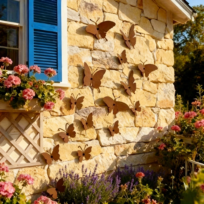 Metal butterfly garden fence decoration outdoor courtyard wall art is suitable for patio patio fence decoration