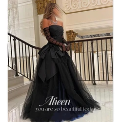 Aileen customized Sexy Strapless Prom Dress With Glove Black Tulle Evening Dress Ball Gown فستان سهرة Floor Length Party Dress