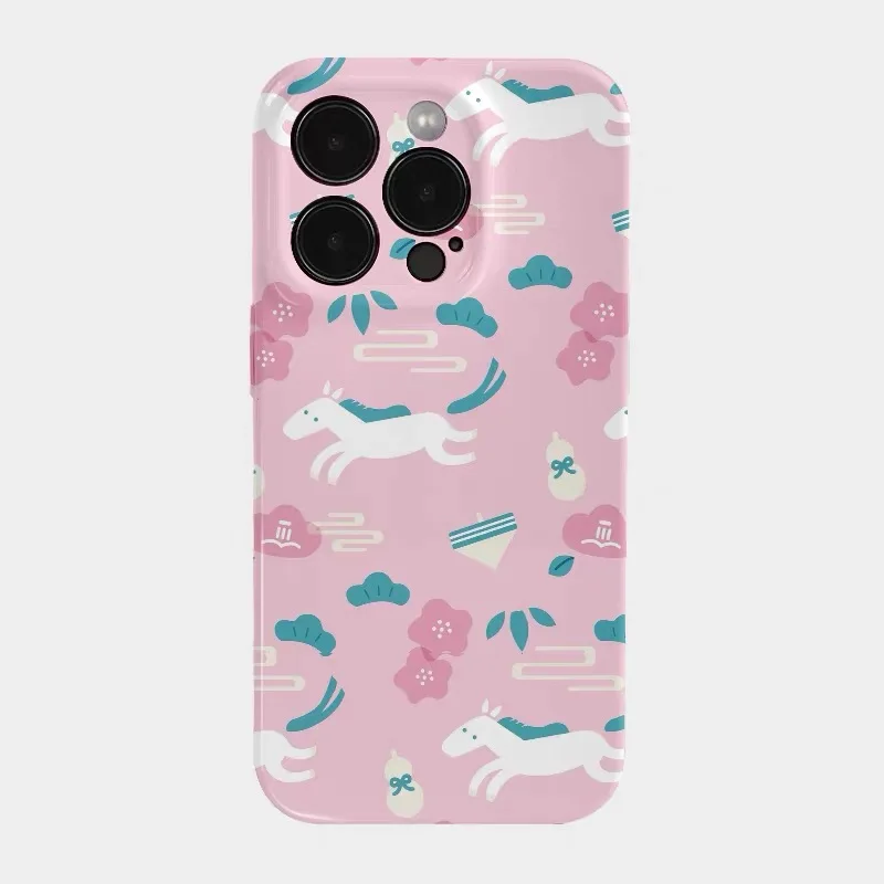 

Pink Cartoon Flower Horse Phone Case for IPHONE 17 Air 16E 15 PROMAX 14 Plus 13 12 MINI 11 PRO 16Plus XR XS Acrylic Phone Cover