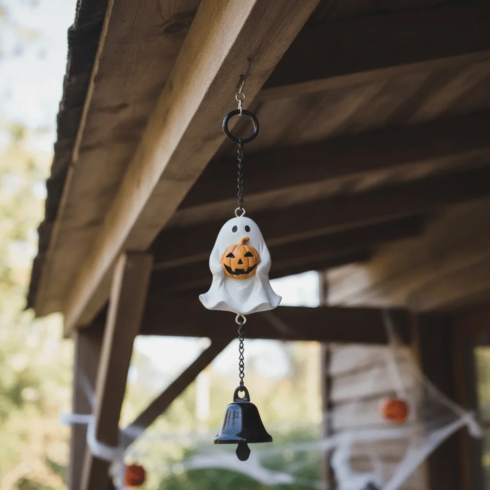 Weather Resistant Halloween Wind Chime Durable Resin Crisp Sound Pumpkin Ghost Pendant Whimsical Lightweight