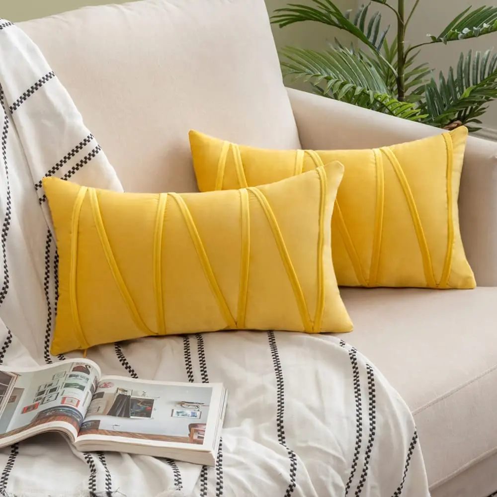 

2 шт. желтые декоративные наволочки, мягкие однотонные бархатные наволочки для декора спальни, подарочные наволочки 30x50 см 45x45 см
