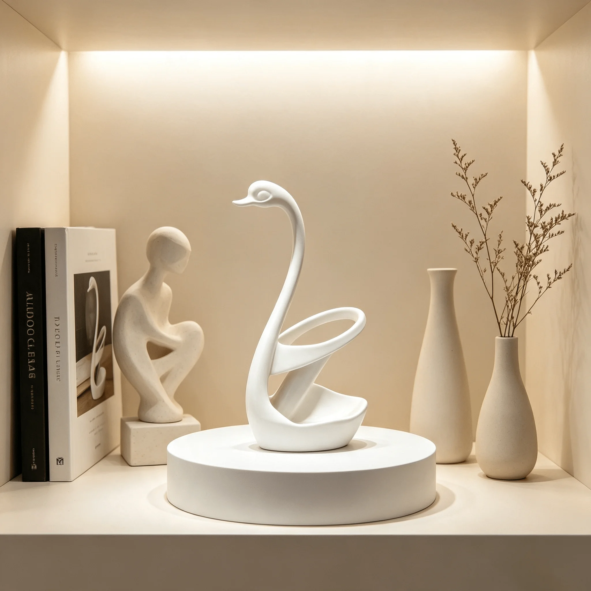 White Swan-shaped Decorative Pen Holder 3D-printed Compact Office Desk Stationery Storage Rack Elegant Sculptural Style Pen