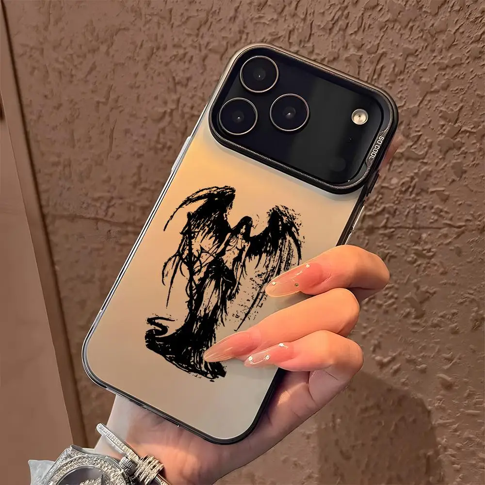 Black Angel Death demon Phone Case For iPhone 17 16 15 14 13 12 11 Pro Max Designer Matte Laser Aurora Funda Phone Case