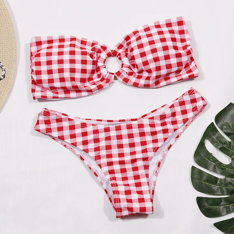 New Sexy Bikini Swimwear Women Push Up Swimsuit Female Red Plaid Bikini Set Brazilian Bathing Suit Summer Beach Wear Swim