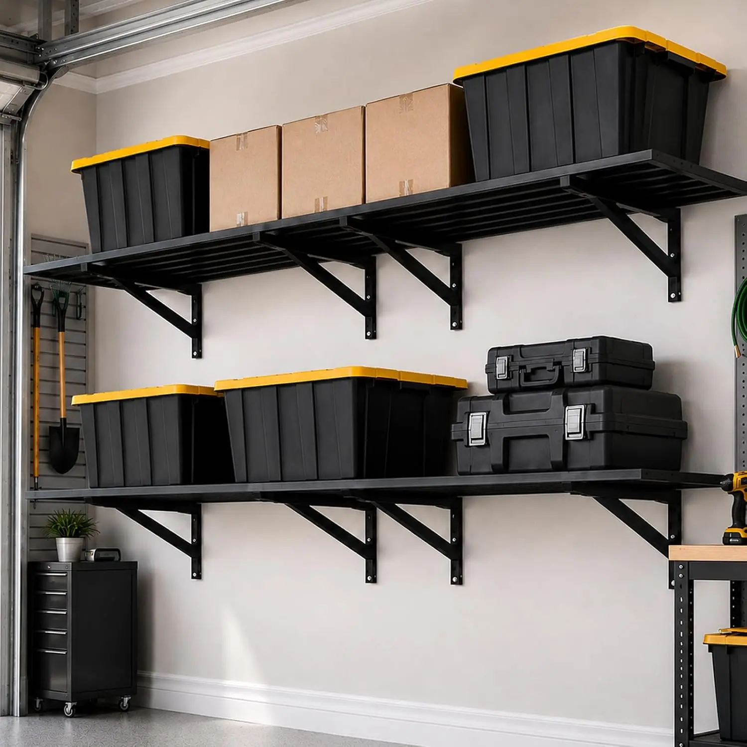 Wall Mounted Garage Storage Shelving, 4 Pack, 3 x 2 ft Heavy-Duty Shelves, 1400 lbs Capacity
