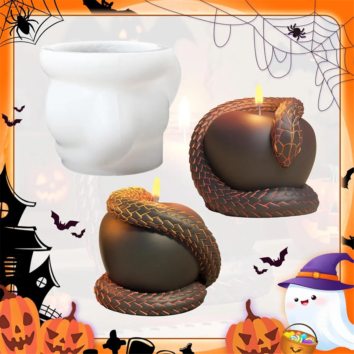 SSR Moldes de silicona para Halloween, moldes para velas de serpiente, molde de resina Taboo 3D para velas perfumadas, jabones, cera