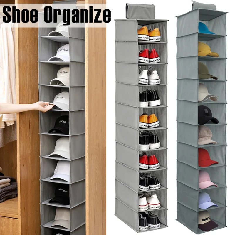 Hängender Schuh-Organizer aus Vliesstoff, 10-lagiges, faltbares Hängeschuhregal, platzsparend für Zuhause, Schlafzimmer, Kleiderschrank