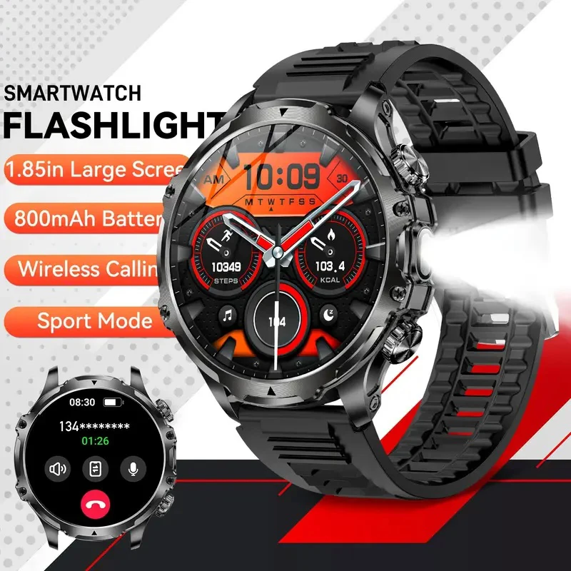 Lige novo relógio inteligente lanterna 1.9 polegada dos homens ao ar livre esportes rastreador de fitness 700mah bateria grande bt chamando luz led smartwatch