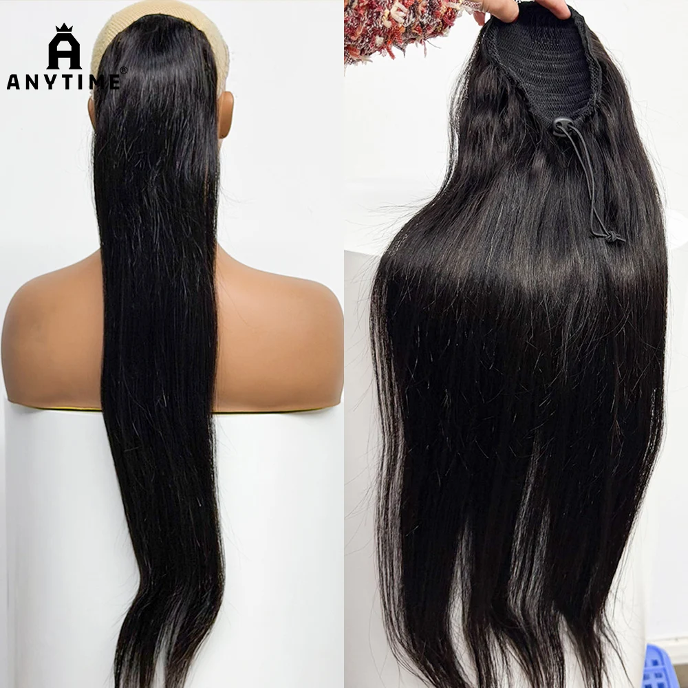 

Straight Ponytail Human Hair Extensions With Clip-in 12"-30" 100gram Natural Color Human Hair Drawstring Ponytail 1 Piece