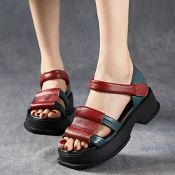 GKTINOO Chunky Platform Sandals Women 2023 Mixed Colors Genuine Leather Thick Heel Hook&Loop Peep Toe Sandals Summer Shoes Lady