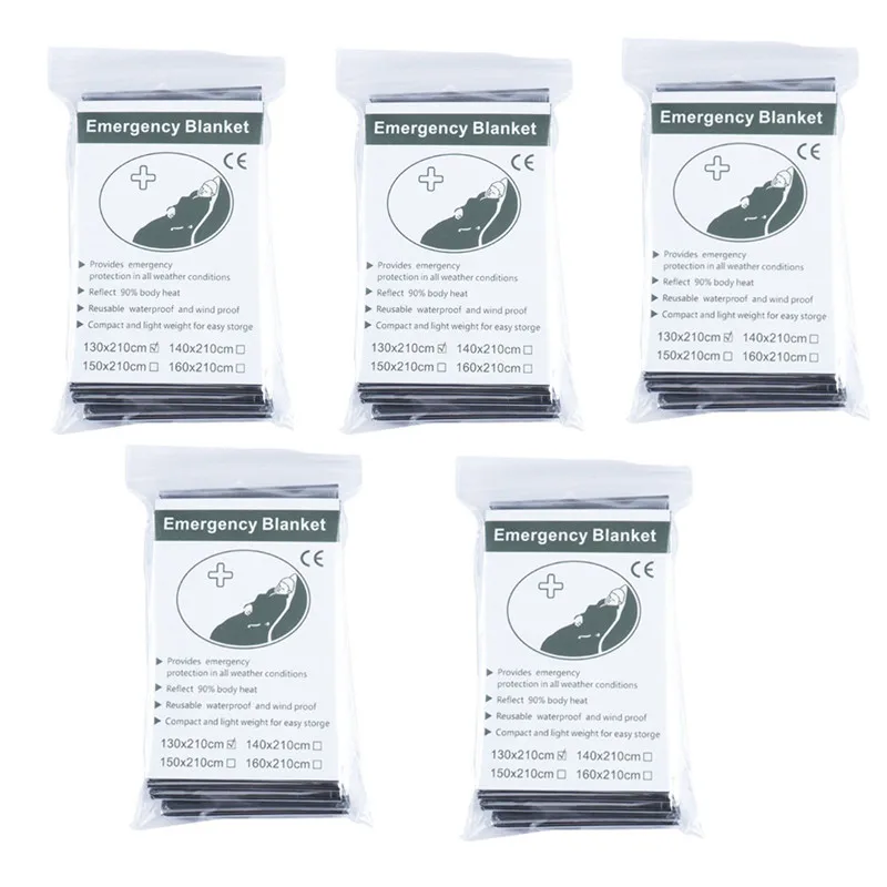 1/2/5/10PCS Emergency Blanket Outdoor Survive First Aid Military Rescue Kit Windproof Waterproof Foil Thermal Blanket Camping