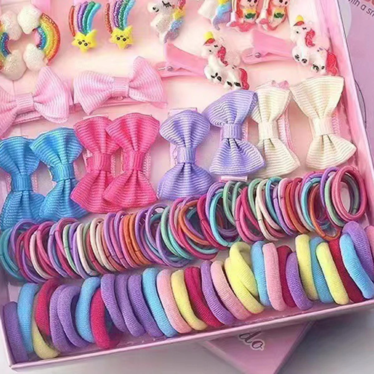 170pcs Children\'s Accessories Hair Clip Hair Card Princess Hair Rope Gift Box Side Clip Hair Accessories Combination Set