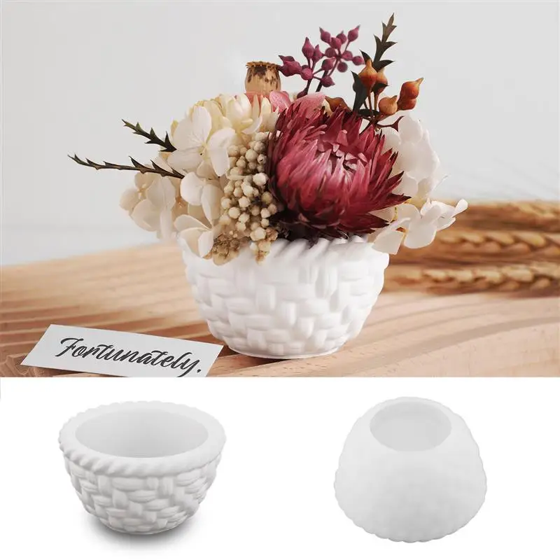 Rural Flower Basket Candle Cup Silicone Mold DIY Gypsum Bamboo Basket Storage Decoration Ornament Resin Mold Handicrafts Casting