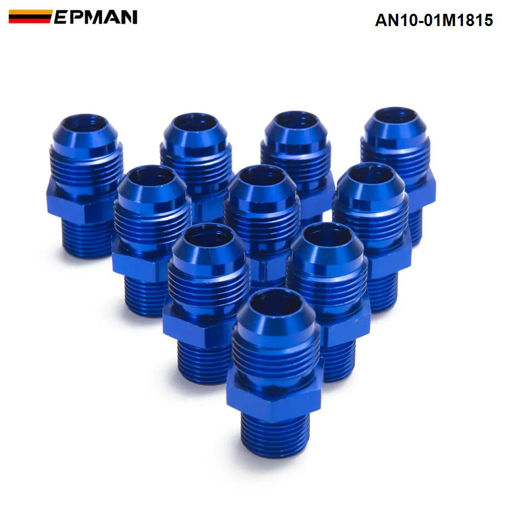 10PCS/LOT Aluminum Straight Fuel Fittings Adaptor Male Blue Thread For All Oil coole / Fuel Tank Line AN10-01M1815