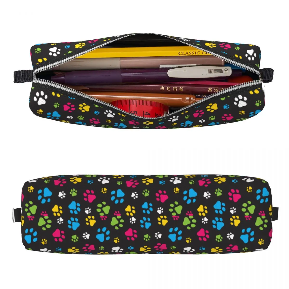 Colorful Dog Paw Animal Foot Prints Pencil Case Pencil Box Pen for Student Large Storage Bag Students School Zipper Stationery