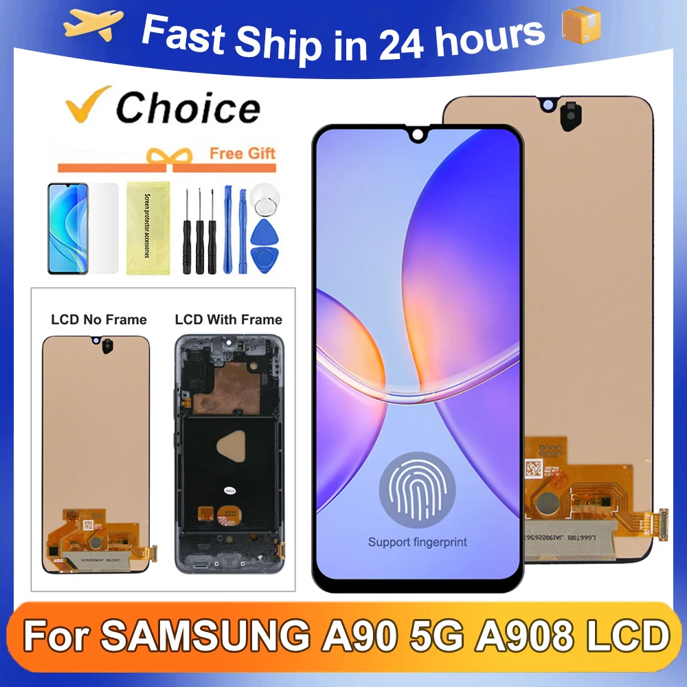 Per Samsung 6.7 \'\'A90 5G per AMOLED SM-A908B SM-A908N SM-A9080 Display LCD Touch Screen Digitizer Assembly sostituzione