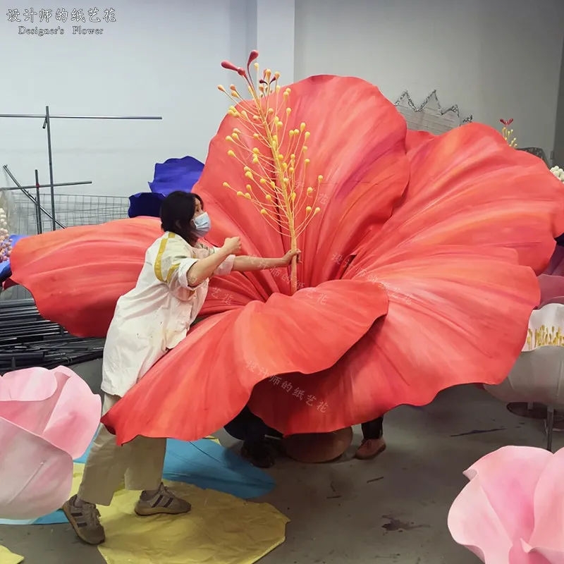 Giant eva hibiscus Zhu Jin waterproof paper art flower head scene arrangement three-dimensional decorative finished ornament pro