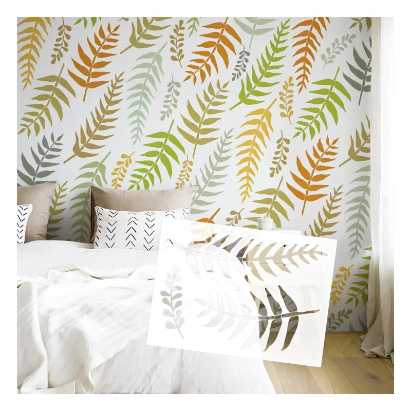 

Large Floral Fern Leaf Wall Stencil For Plaster Painting Decorative Reusable Template Furniture Makers Decor Putty Home Decor