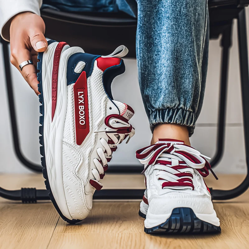 

Новинка 2025 года, универсальные дышащие модные повседневные удобные спортивные туфли на толстой подошве, мужские модные туфли