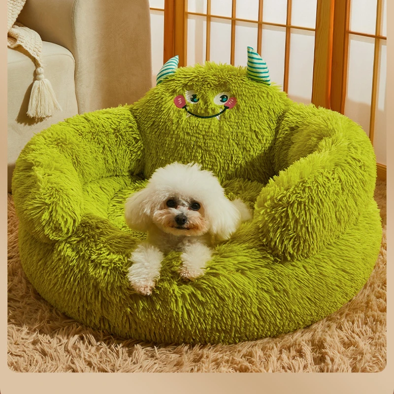 Winter Warm Pet Nest Washable Green Cartoon Monster Semi Enclosed Dog House Suitable for Medium and Large Sized Cat/Dog Supplies