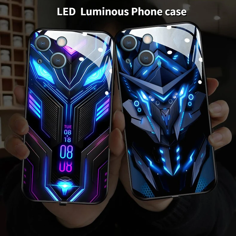 

Cool Armor LED Luminous Tempered Glass Phone Case For Xiaomi 13 12 X 11 Pro Ultra Redmi K60 E K50 K40 S Cover Coque Capa Funda