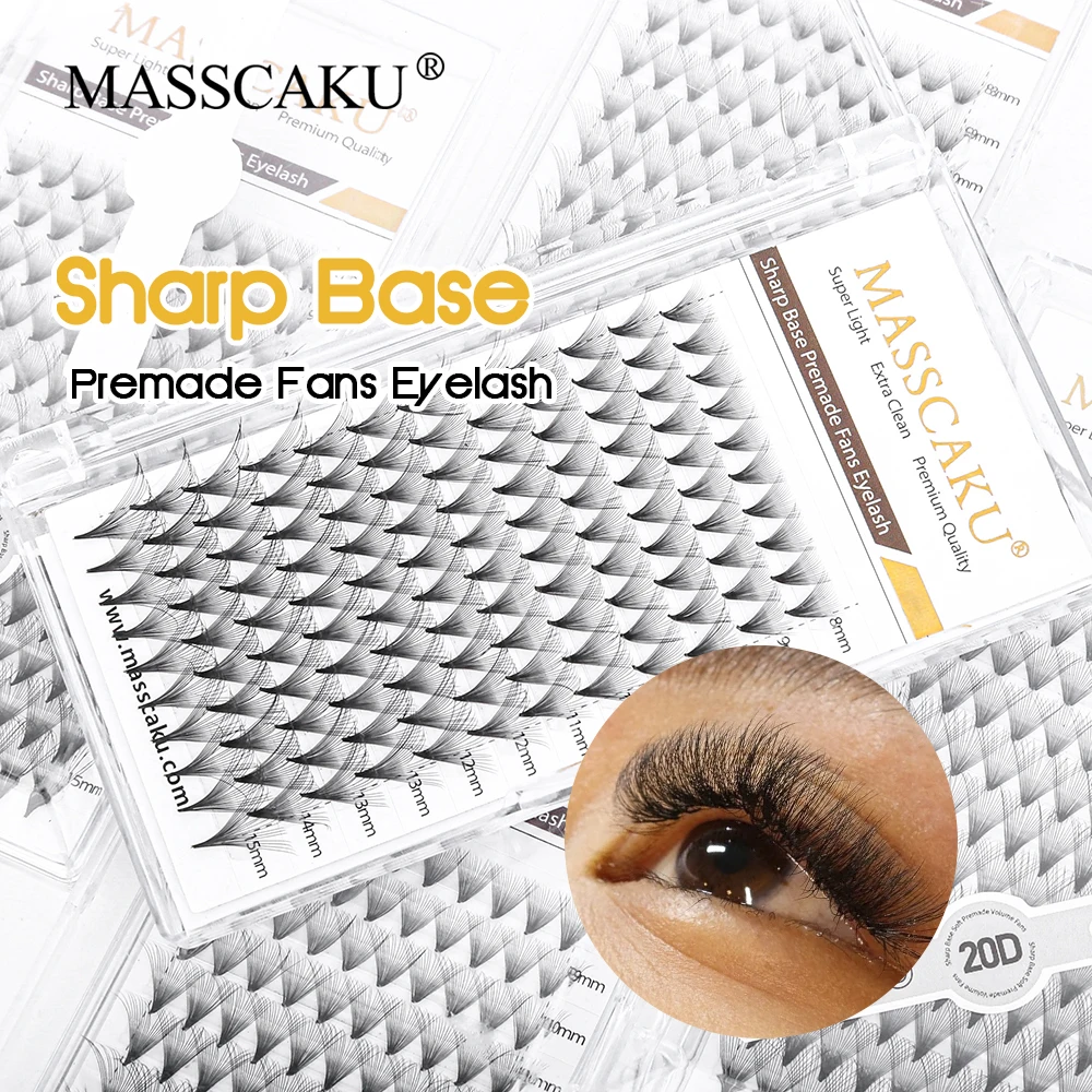 MASSCAKU Outstanding Quality Sharp Narrow Stem Premade Fans Lash Handmade Faux Mink Eyelashes Extensions for Beauty Makeup Use