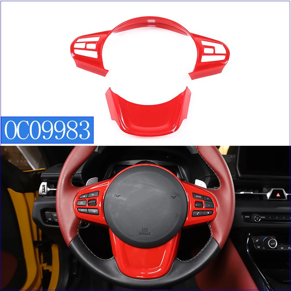 

ABS Red Car Steering Wheel Trim Cover Frame Stickers For Toyota Supra GR MK5 A90 A91 2019-2022 Car Accessories