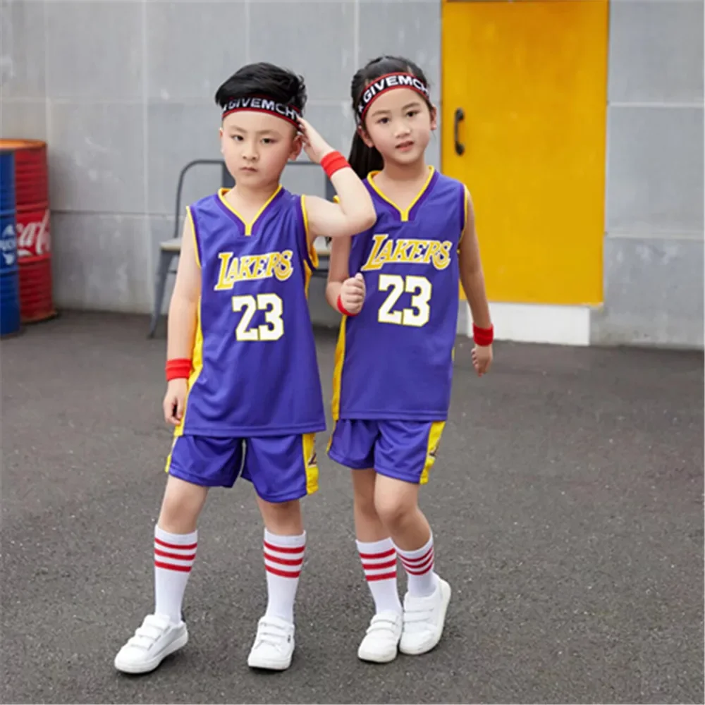 NEW 24/25 Children\'s clothing suit boy girl Fans Basketball Jerseys Lakers 23  game team uniform training  Vest and shorts