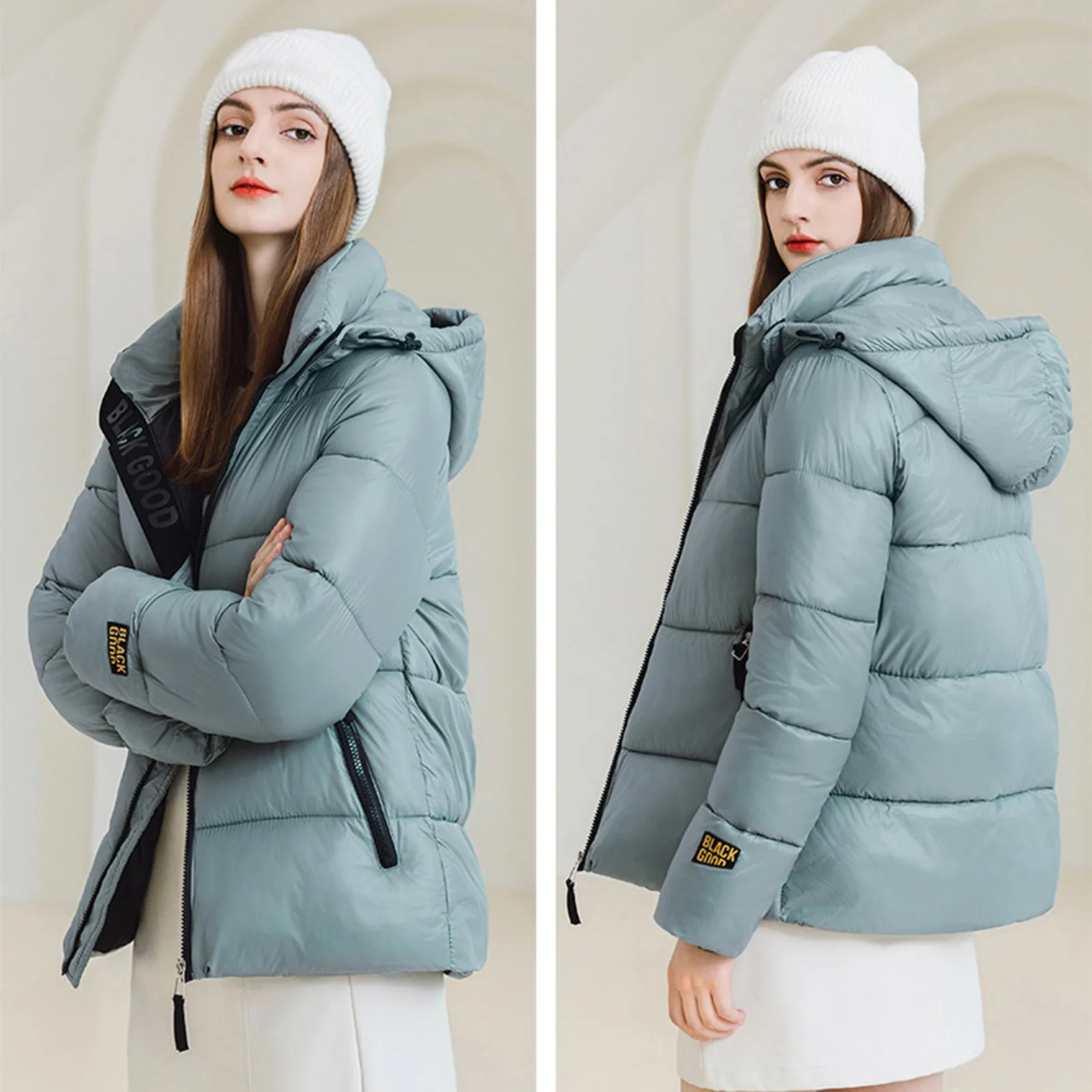 Jackets For Teen Girls Women'S Solid Color Casual Zipper Hooded Windproof Down Coat Coat Fashion Chaqueta De Invierno Para Mujer