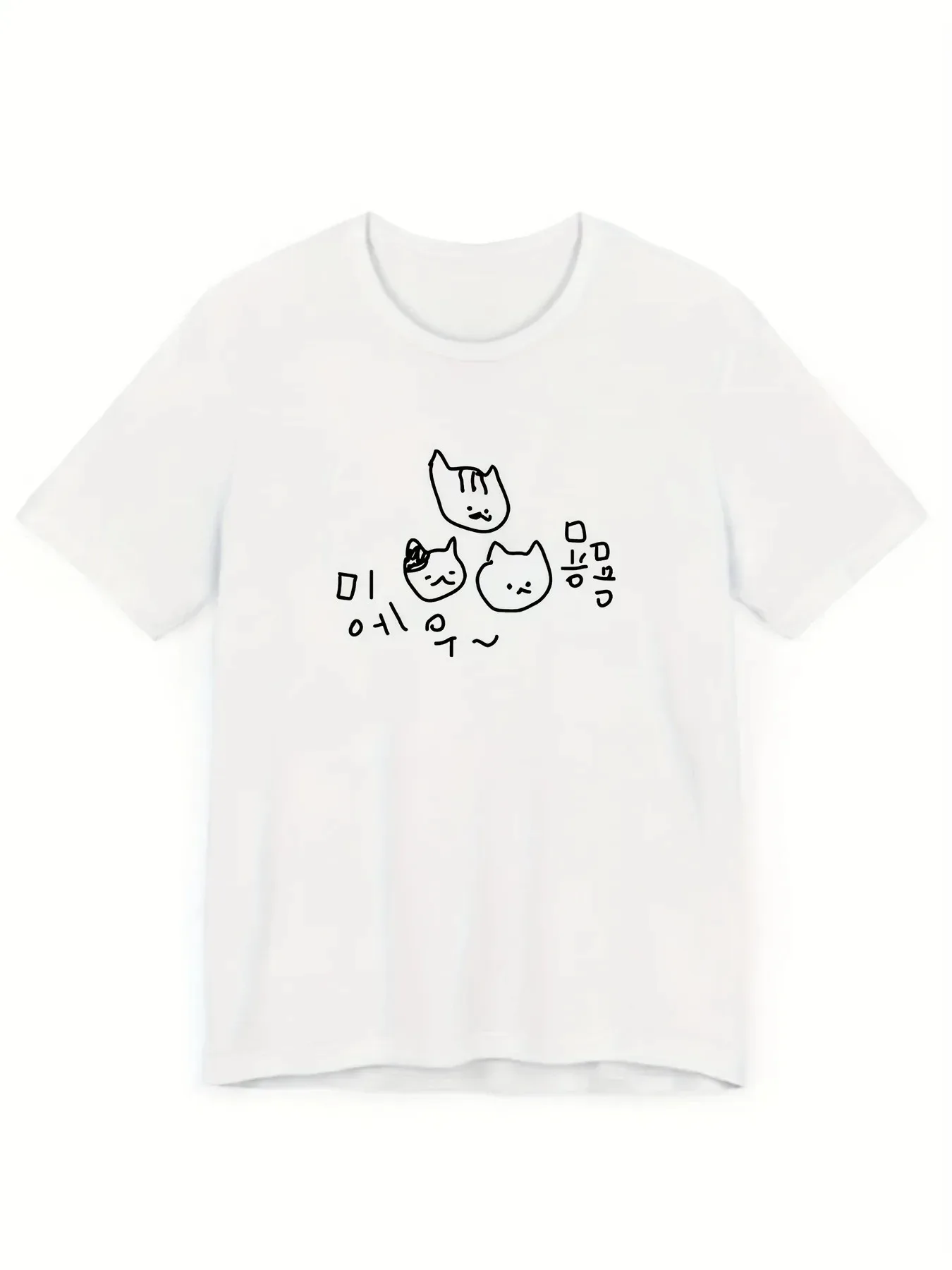 T-shirt Noir Style Coréen avec Imprimé Chat de Dessin Animé Mignon et Texte, Confortable, pour Couples, Streetwear, Vêtements Homme et Femme, Été 2026