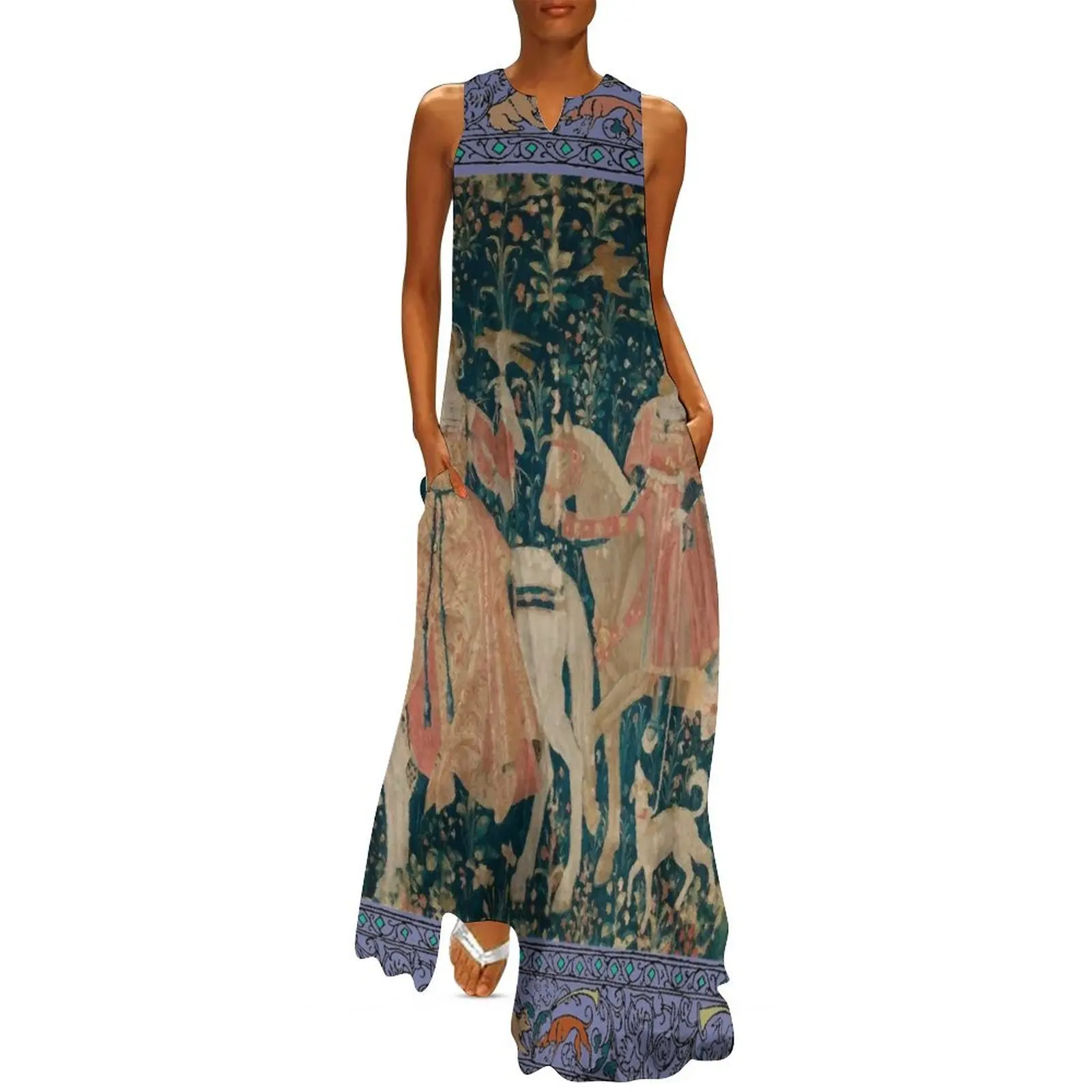 

Medieval Tapestry - the Hawk Hunt Long Dress ceremony dresses evening dress Women"s skirt