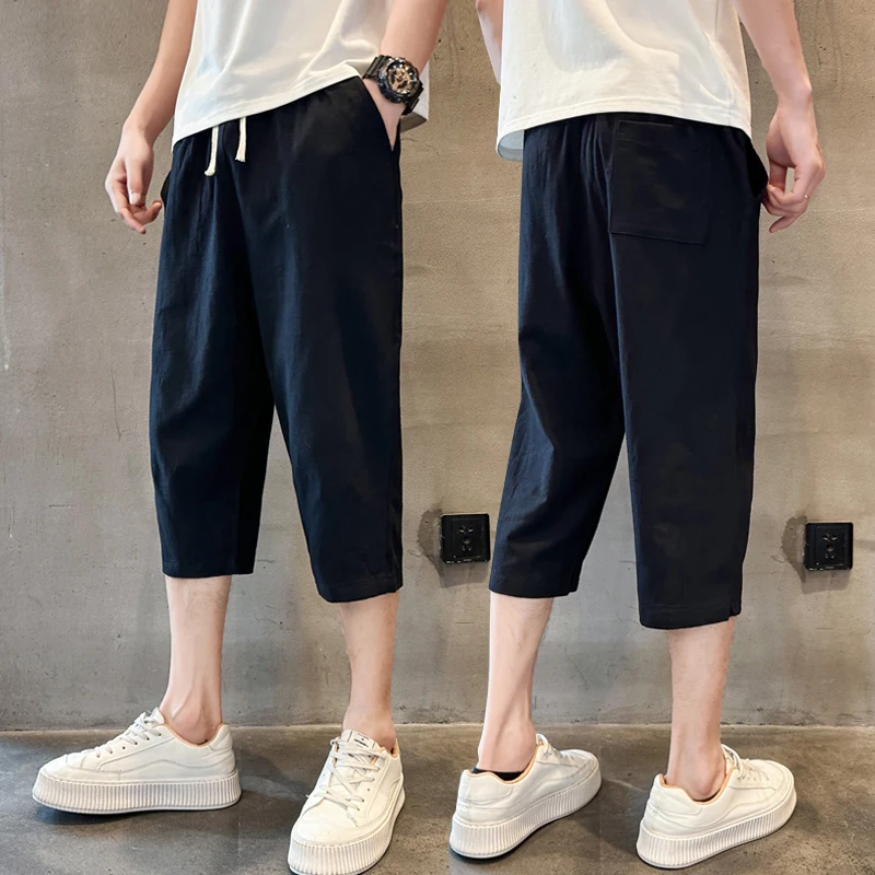 

Ice Silk Linen Men's orts Summer Thin Hemp Seven-Foot Cotton-Linen Sports Casual Mid-Length orts Breathable Comfortable