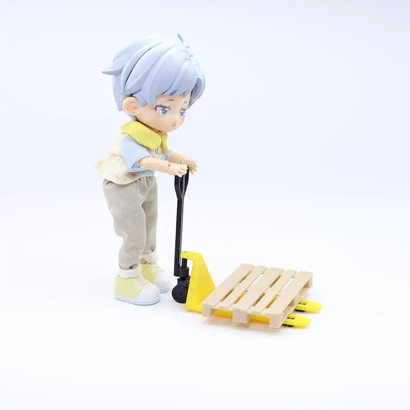 2 個 1/12 ドールハウス食品と遊びのシーンミニチュアフォークリフトミニシミュレーショントランスポータートレイおもちゃセット子供のためのギフト