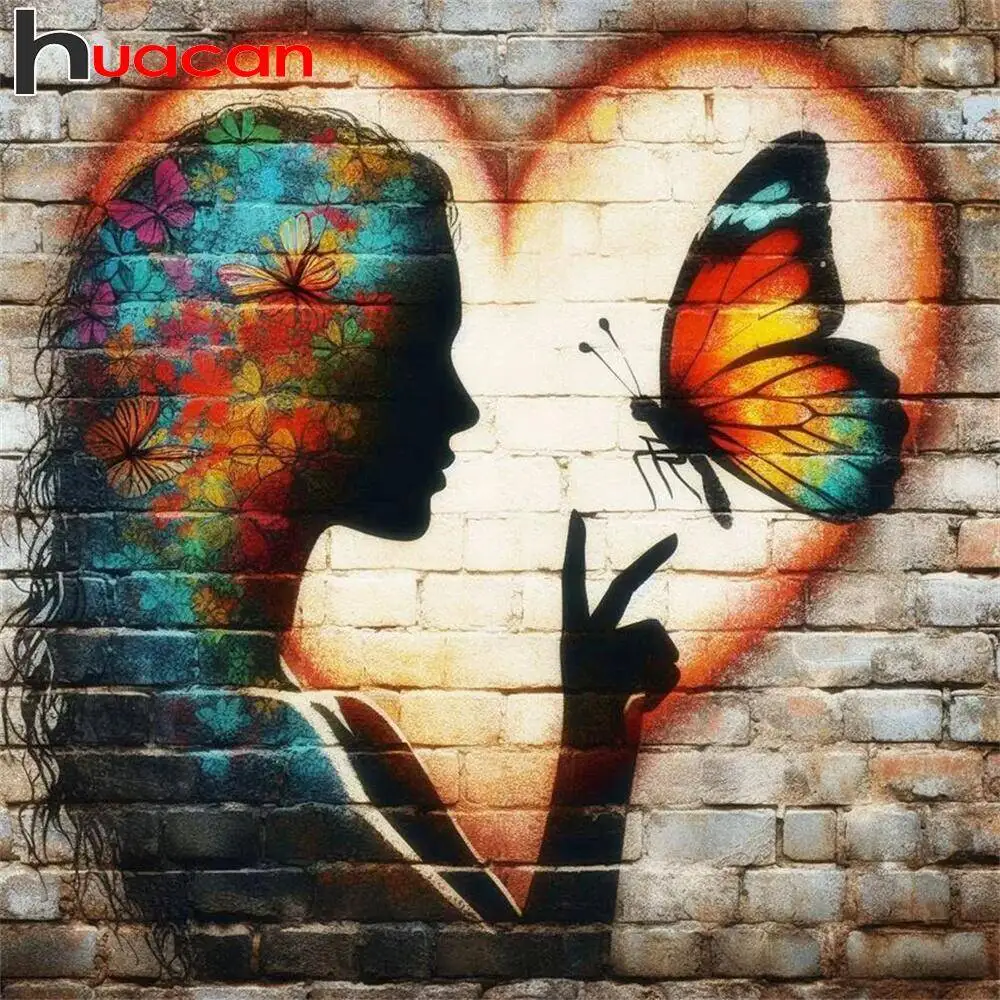 

Huacan Diamond Painting 5D Women Portrait Butterfly Animal Love Full Round Square Diamond Mosaic Home Living Room Art Craft