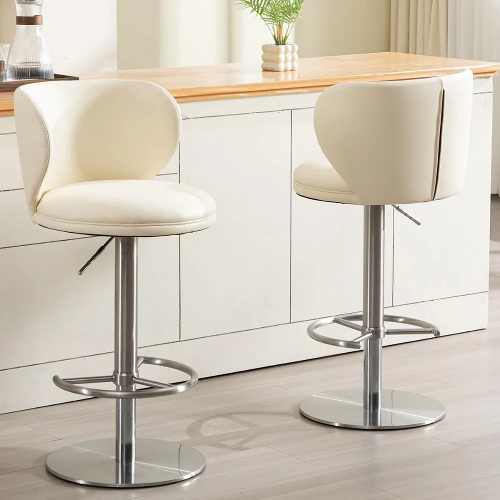 مقاعد بار دوارة من الجلد المعاصر مع ارتفاع قابل للتعديل للاستخدام في المطبخ وتناول الطعام #3