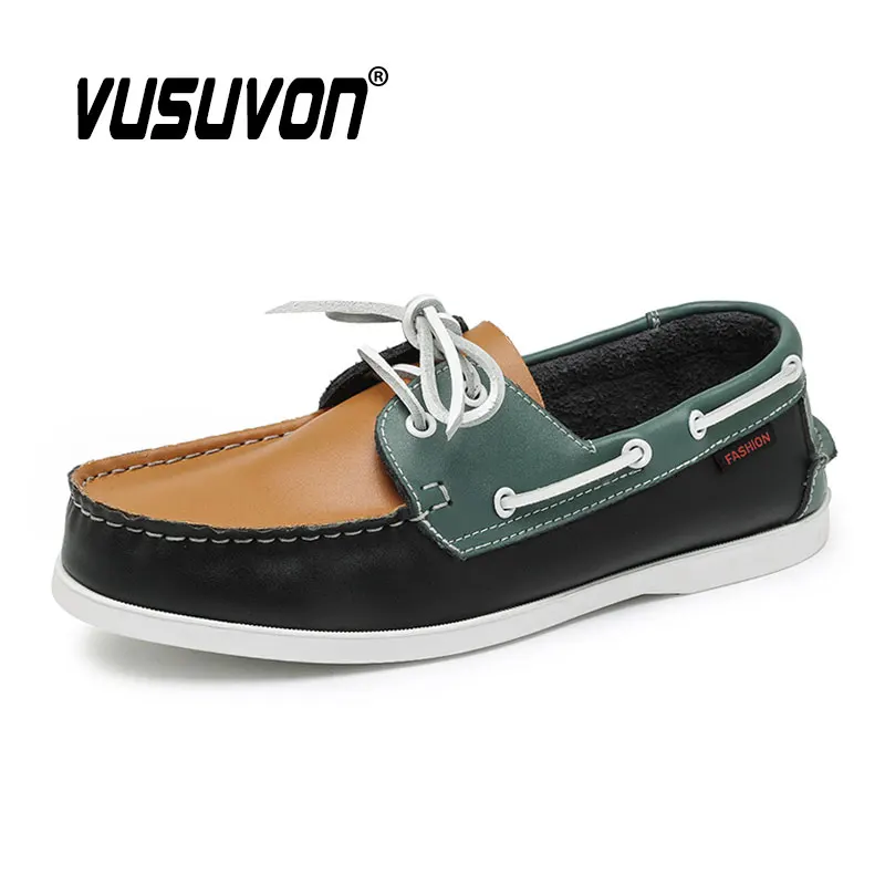 

Men Boat Shoes Cow Genuine Leather Quick-dry Leather Lace-Up Driving Retro Fashion Casual Flats Classic 2026 New Design 39-47