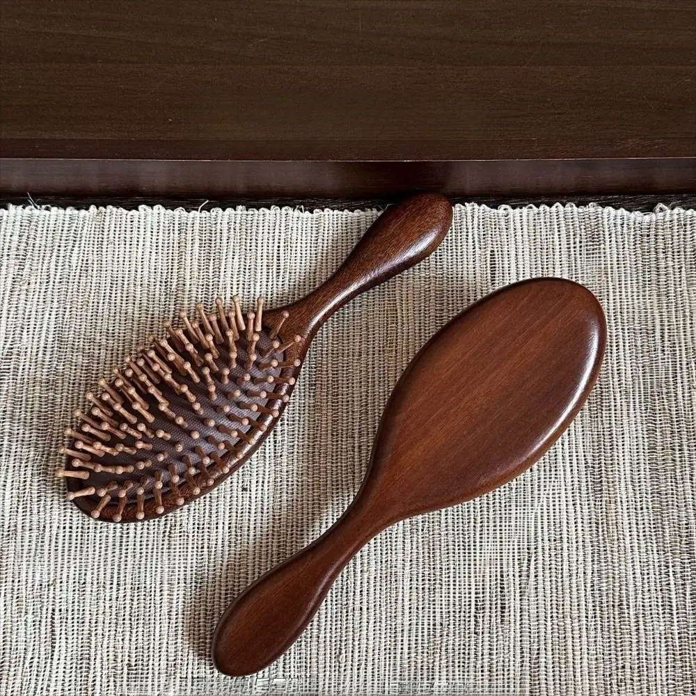 New Hand Carved Sandalwood Comb Oval Shape Wooden Air Cushion Comb Fine-Toothed Styling Brush Scalp Massage Brush