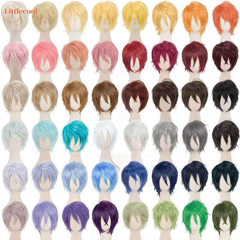 

Colors Short Straight Cosplay Wig Layered Shaggy Fluffy Red Pink Brown Green Blue Heat Resistant Synthetic Hair Party Anime Wigs