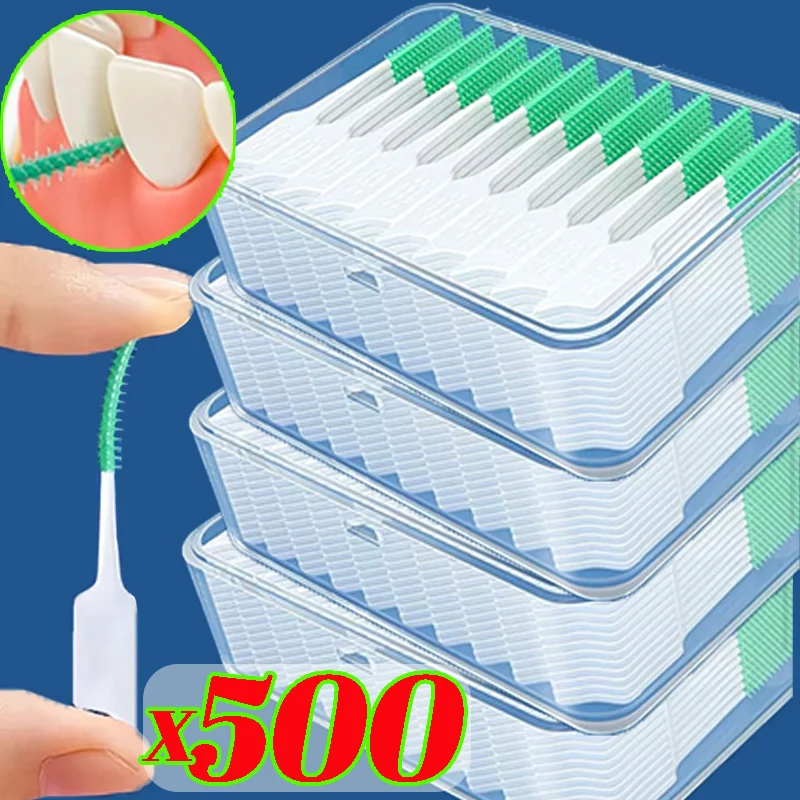 20/500pcs Disposable Soft Rubber Interdental Brush Teeth Cleaning Tool Dental Cleaning Between Toothbrush Oral Hygiene Care Tool