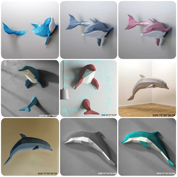 3D Paper Mold Dolphin Fish Non-Finished Model Folding Paper Work DIY Craft Wall Hanging Home Decor Figurines Miniatures