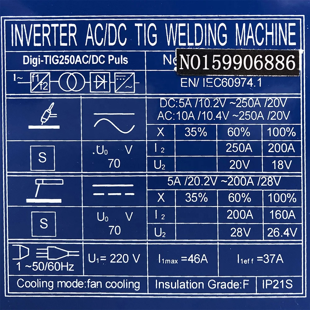 Inverter Digital Tig 250 AC DC Pulse TIG Arc Welding Machine