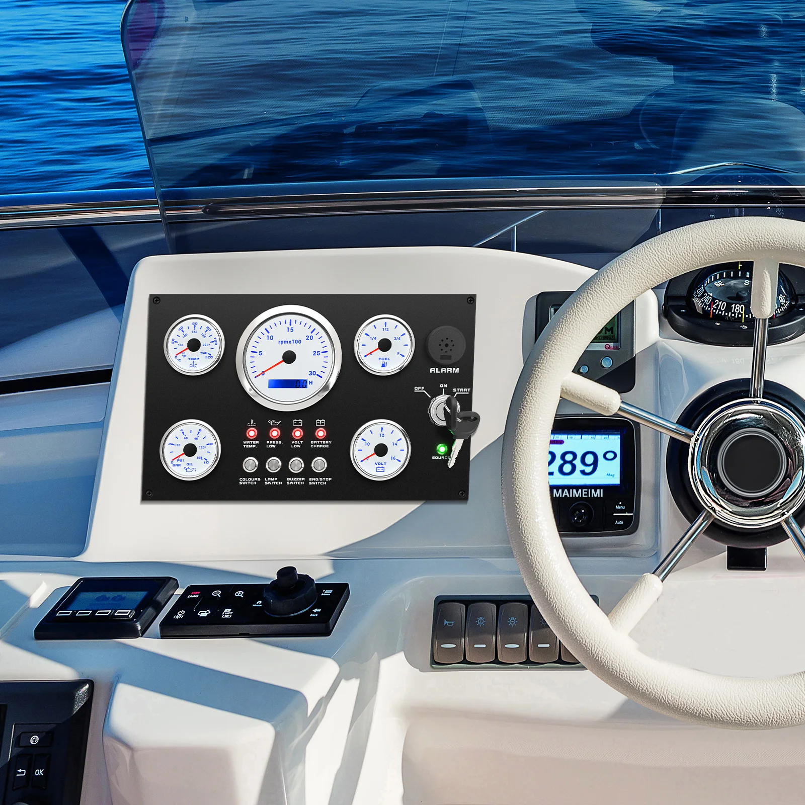 لوحة تبديل 12 فولت مع مقياس سرعة الدوران 0-3000 دورة في الدقيقة 0-120 ℃ مقياس الوقود E-F لدرجة حرارة الماء 0-10BAR ضغط الزيت 8-16 فولت مجموعة السيارة الجهد #5