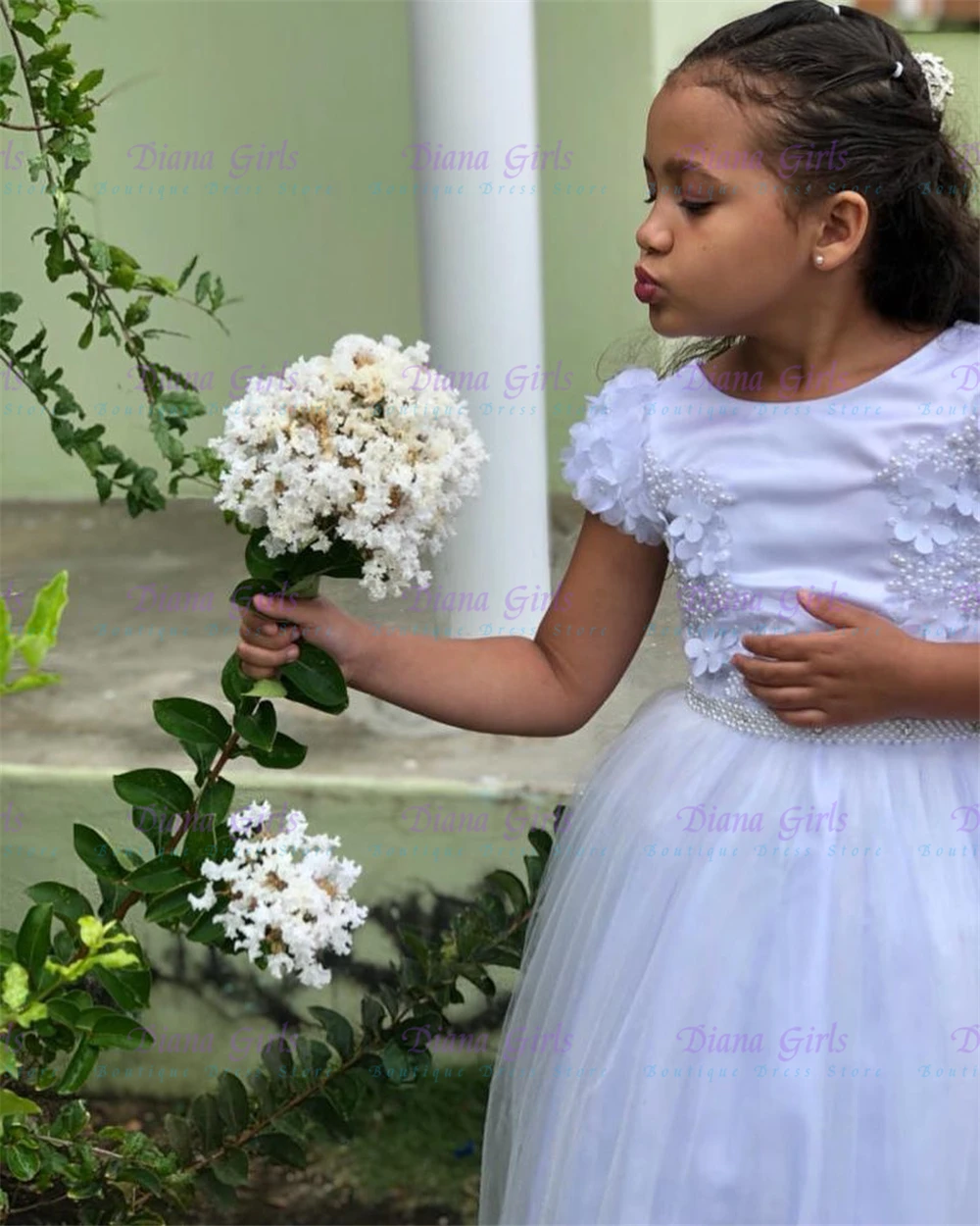 

Качественное милое платье с цветочным узором для девочек, белое тюлевое пышное кружевное платье с аппликацией для маленькой принцессы, свадьбы, дня рождения, вечерние бальные платья