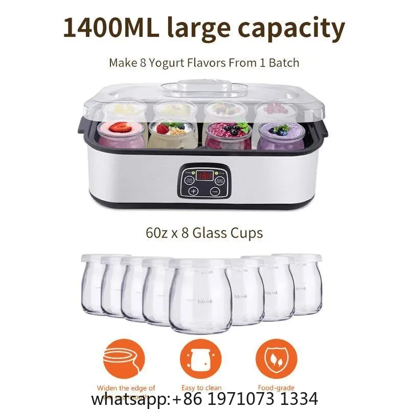 1400ml Yogurt Machine Healthy Breakfast  Probiotic Yogurt for Kids 8 Cups+Regular Appointment Stainless Steel