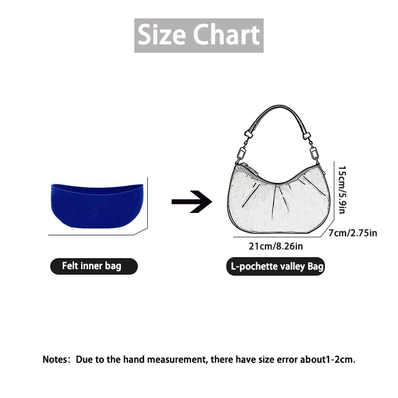 EverToner New Durable Felt Insert Bag for L-pochette valley Bag Portable Multi-Pocket Inner Linner Travel Storage Bags