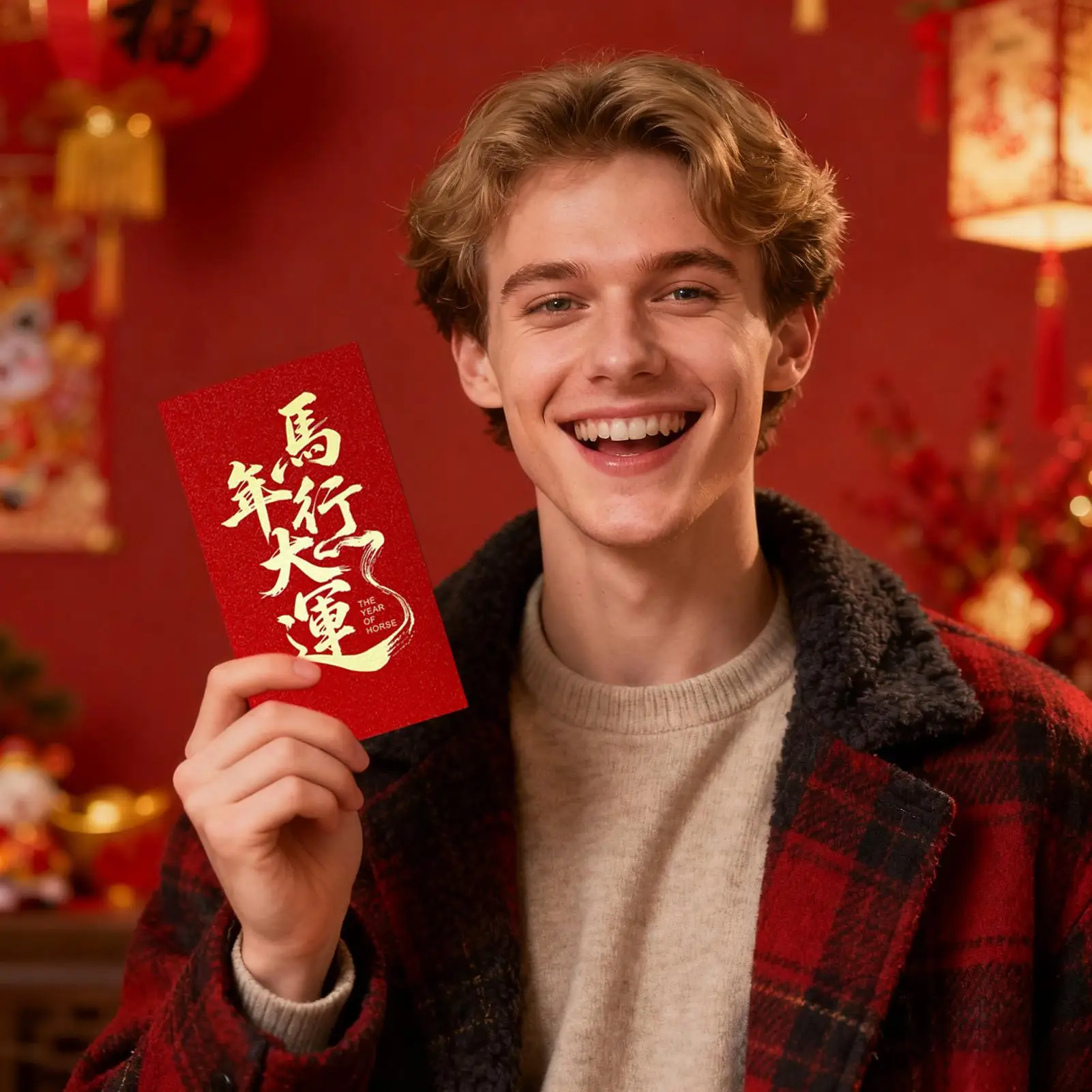 مغلفات صينية للمال 6 قطع جيب بتصميم حصان 2026 نمط سحابة ميمونة مغلفات حمراء للعام القمري الجديد للأولاد