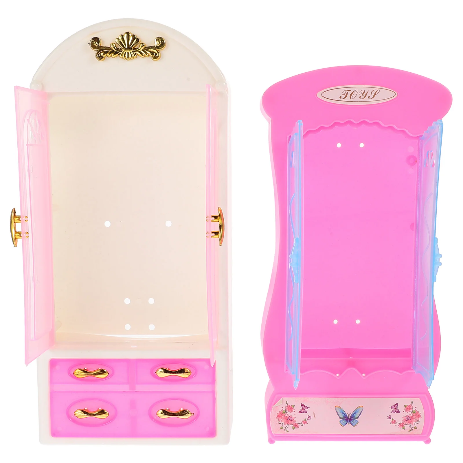 

2 Pcs Mini Wardrobe Dollhouse Furniture Micro Miniature Scenes Build Door Decor Accessories Plastic Storage Prop