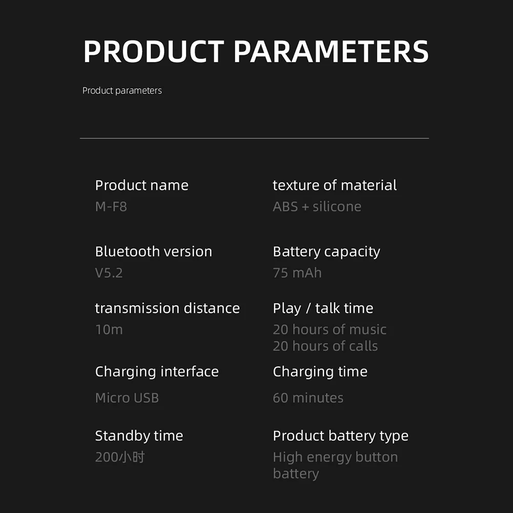 M-F8 مقاوم للماء معلقة سماعات أذن واحدة بلوتوث متوافقة 5.2 إلغاء الضوضاء سماعات رأس رياضية لاسلكية للأعمال #4
